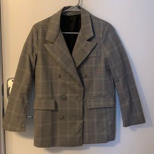 Grey and Red Plaid Oversized Blazer